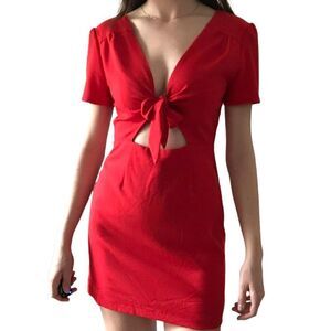 Kimchi Blue Women's Red Tie Front Short Sleeves Mini Dress Size 2